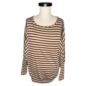 Red Haute Black & Tan Striped Boatneck 3/4 Sleeve Top